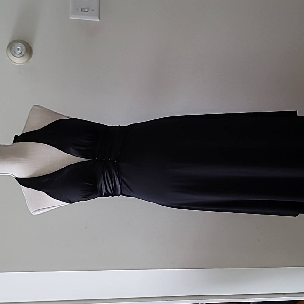 Black Satin V-Neck Dress
